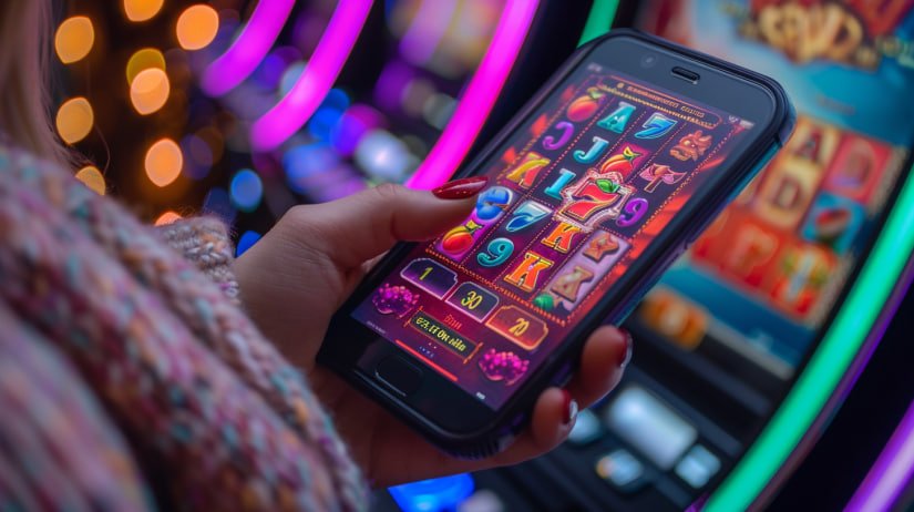 ho505 App မှ Slots ဂိမ်း မိုဘိုင်းဖုန်းဖြင့် ကစားနေသောမြင်ကွင်း